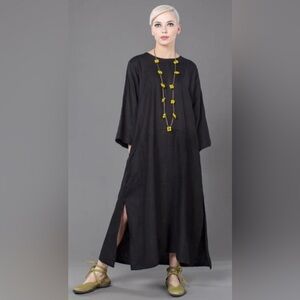 KALIYANA Sz S Oversized Dress Two Layer Patch Side Slits Textured Stripes